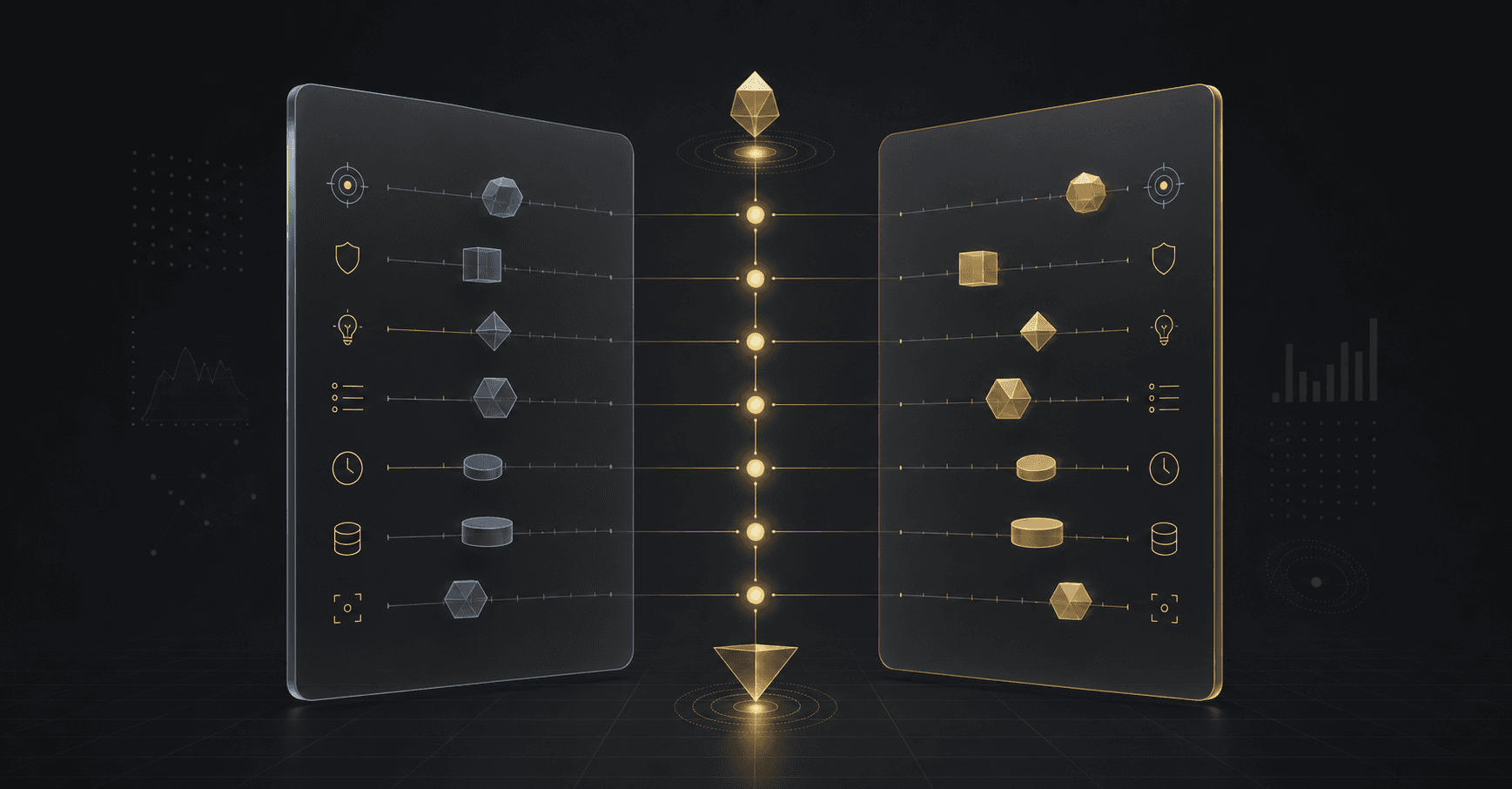 Two model response paths converging into an evidence dashboard