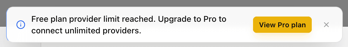 EidoStack warning toast showing that the Free plan provider limit was reached.