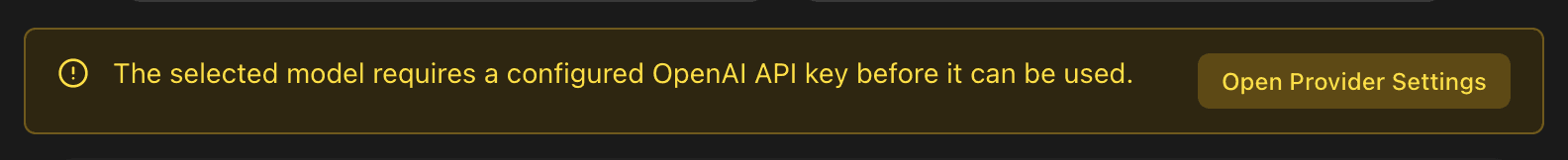 EidoStack popup showing that the selected model requires an API key.