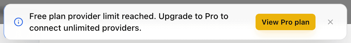 EidoStack warning message showing that a Free plan limit was reached and directing the user to Subscription settings.