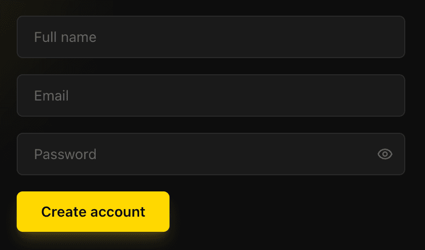 The Full name and Email fields on EidoStack’s Create account screen.