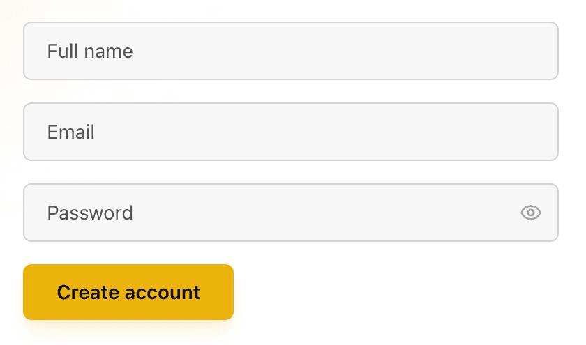 The Full name and Email fields on EidoStack’s Create account screen.