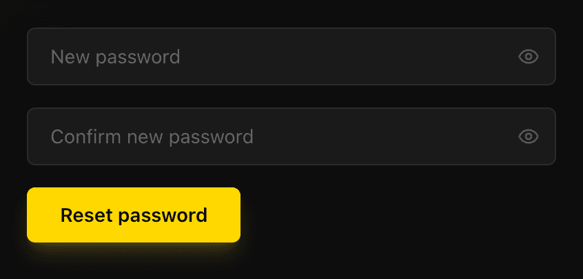 EidoStack desktop Reset password form showing the new-password and confirmation fields.