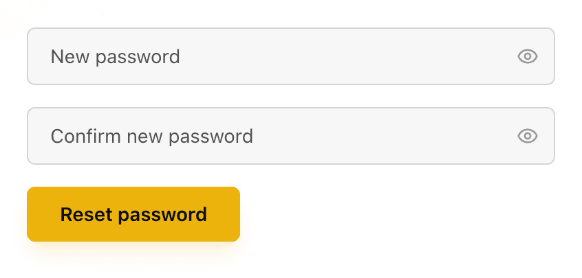 EidoStack desktop Reset password form showing the new-password and confirmation fields.
