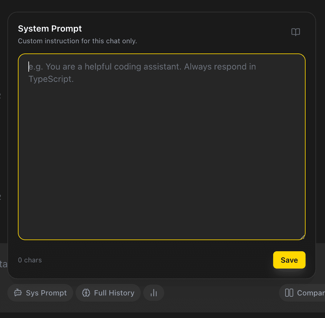 EidoStack chat workspace showing the Sys Prompt popover.