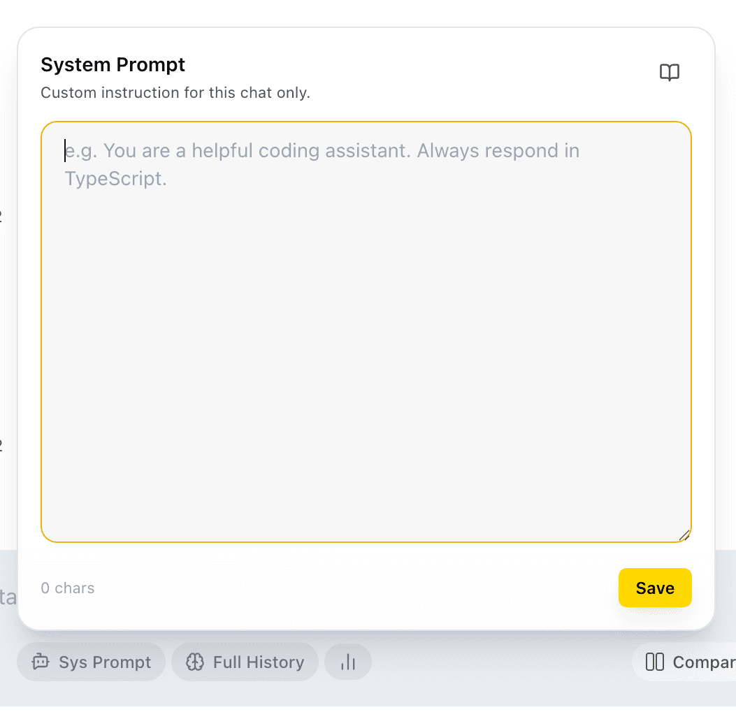 EidoStack chat workspace showing the Sys Prompt popover.
