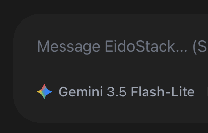 EidoStack prompt toolbar showing the current model name.