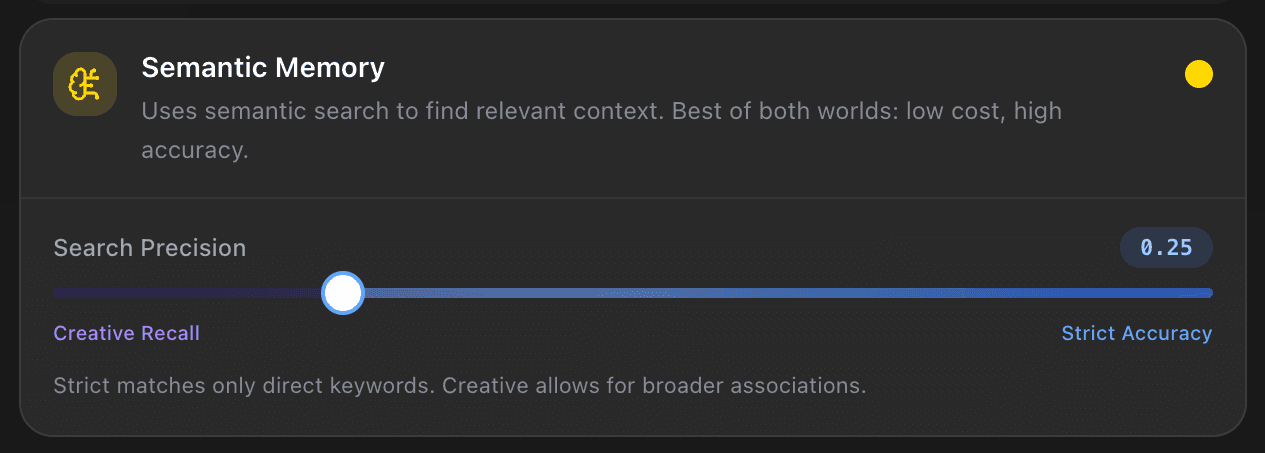 EidoStack Context Memory settings showing the RAG strategy.