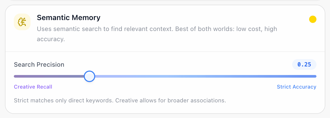 EidoStack Context Memory settings showing the RAG strategy.