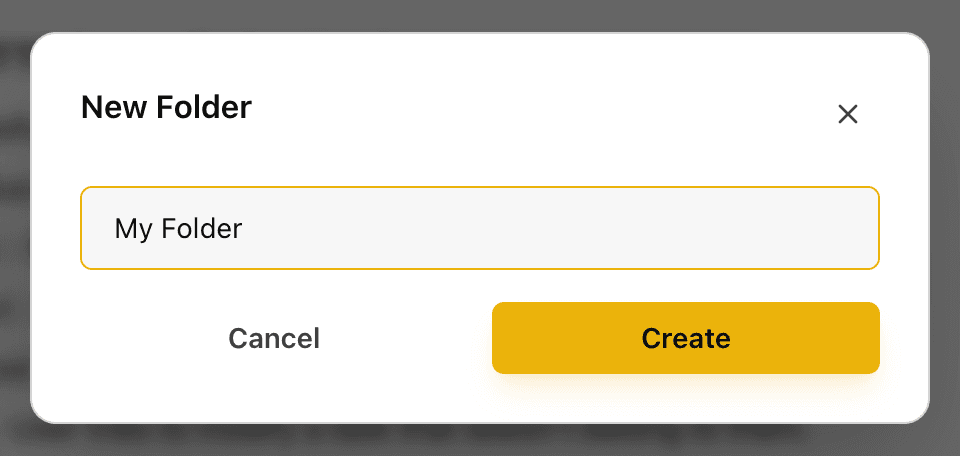 EidoStack New Folder dialog showing the folder name field and Create action.